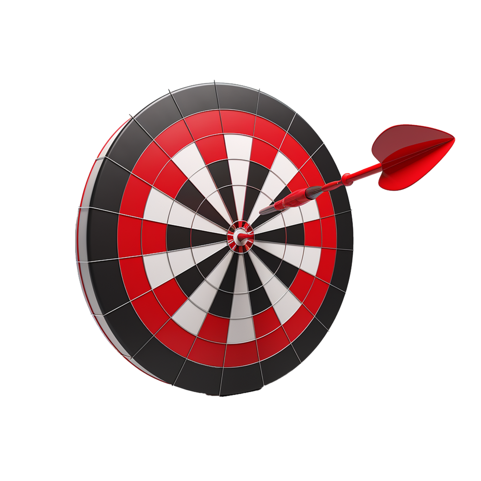 3d dart hitting on target isolated on transparent background png
