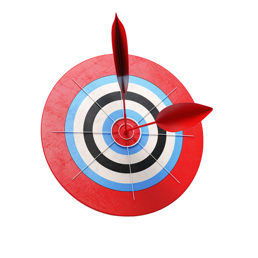 3d dart hitting on target isolated on transparent background png