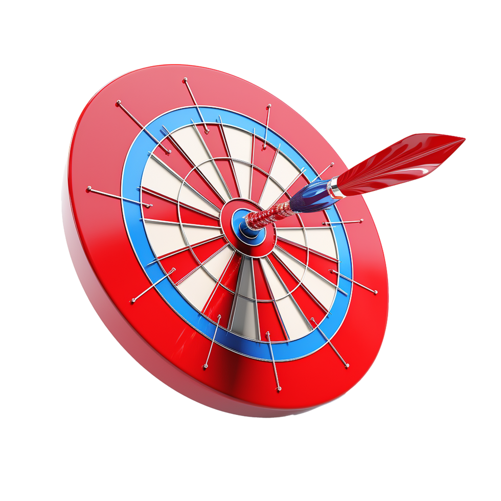 3d dart hitting on target isolated on transparent background png