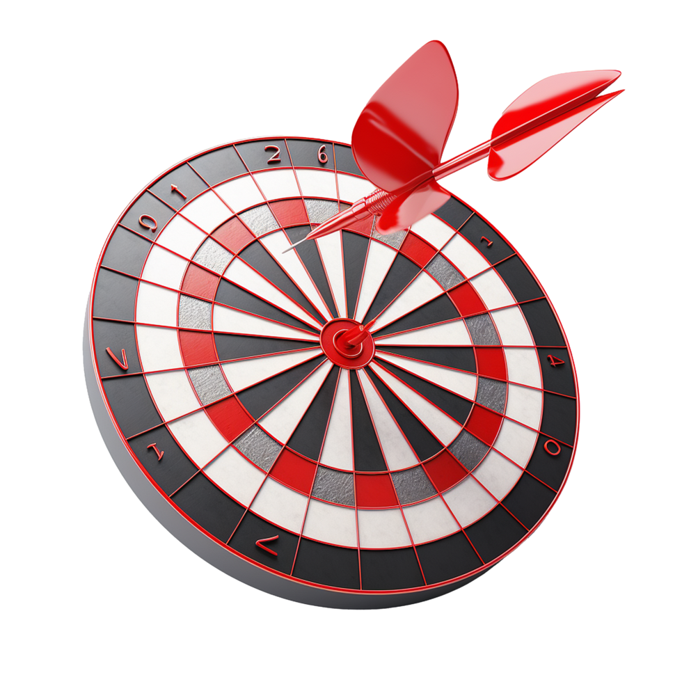 3d dart hitting on target isolated on transparent background png