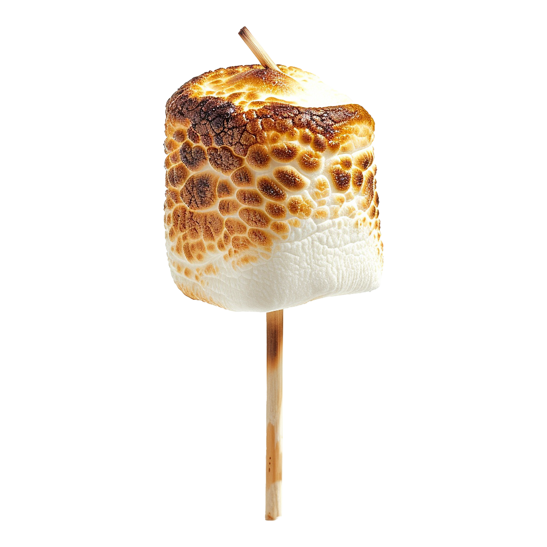 Toasted marshmallow on a stick isolated on transparent background