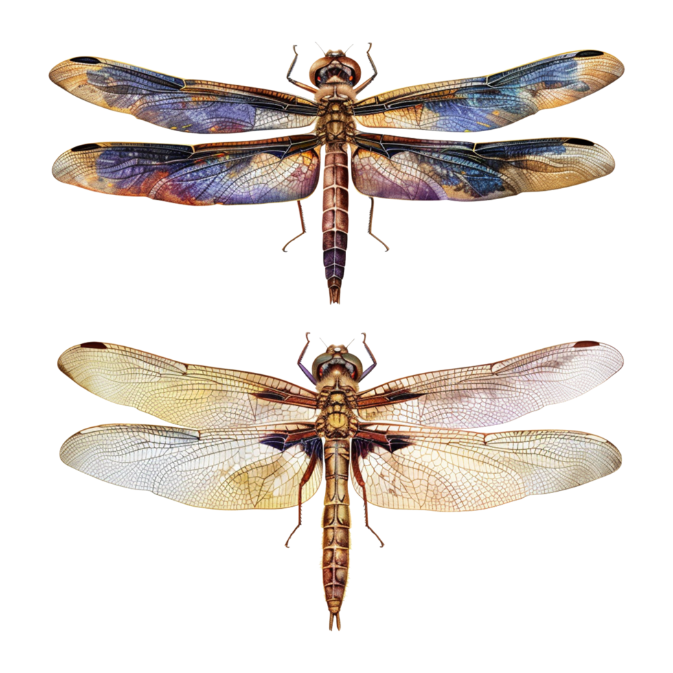 Colorful dragonflies isolated on transparent background png