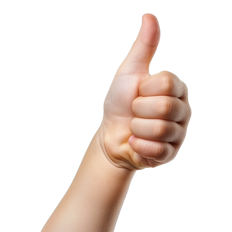 Child hand showing thumbs up isolated on transparent background png