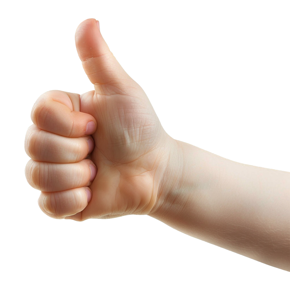 Child hand showing thumbs up isolated on transparent background png