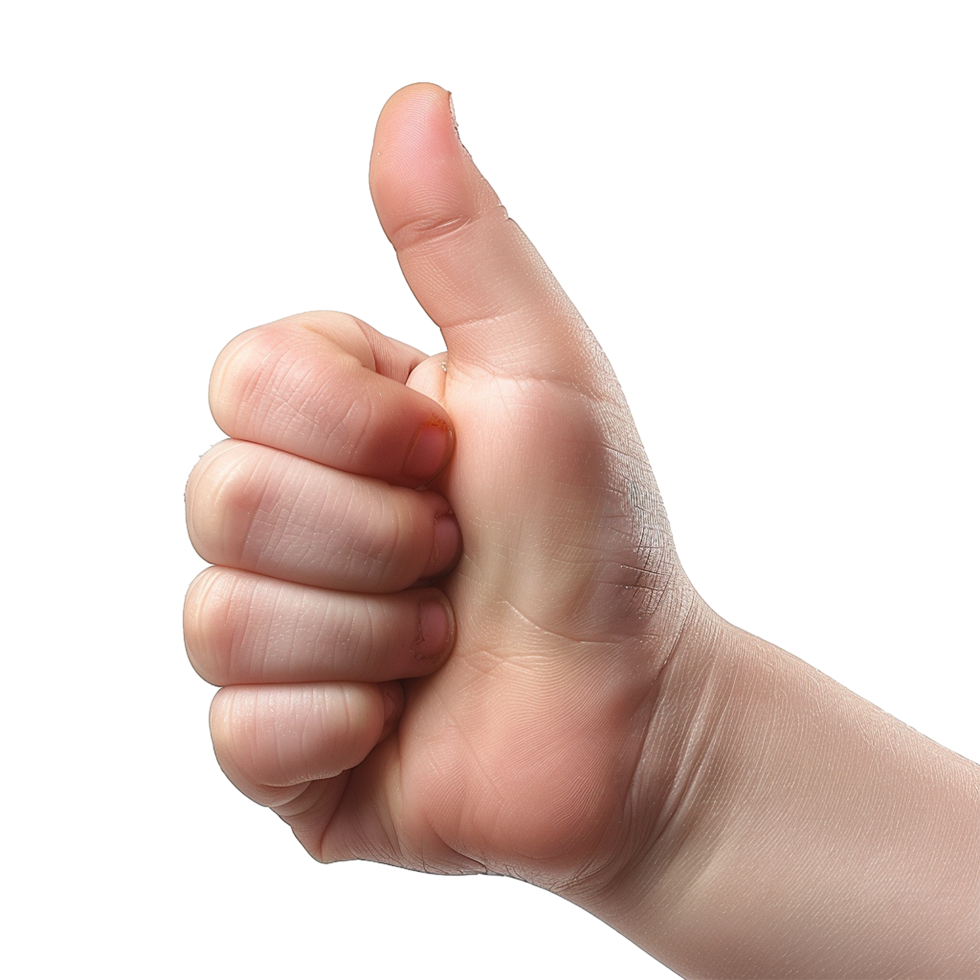 Child hand showing thumbs up isolated on transparent background png