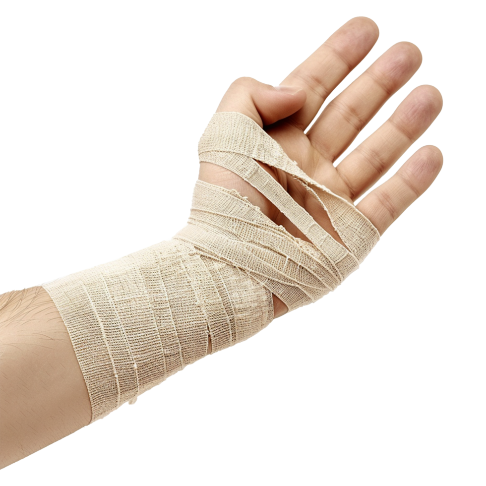 Broken hand warp with elastic bandage isolated on transparent background png