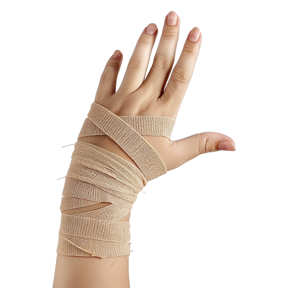 Broken hand warp with elastic bandage isolated on transparent background png