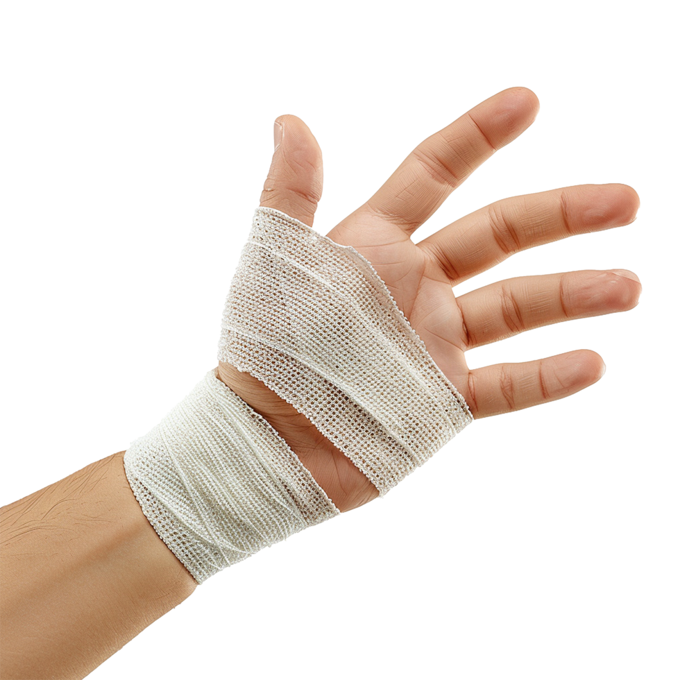 Broken hand warp with elastic bandage isolated on transparent background png