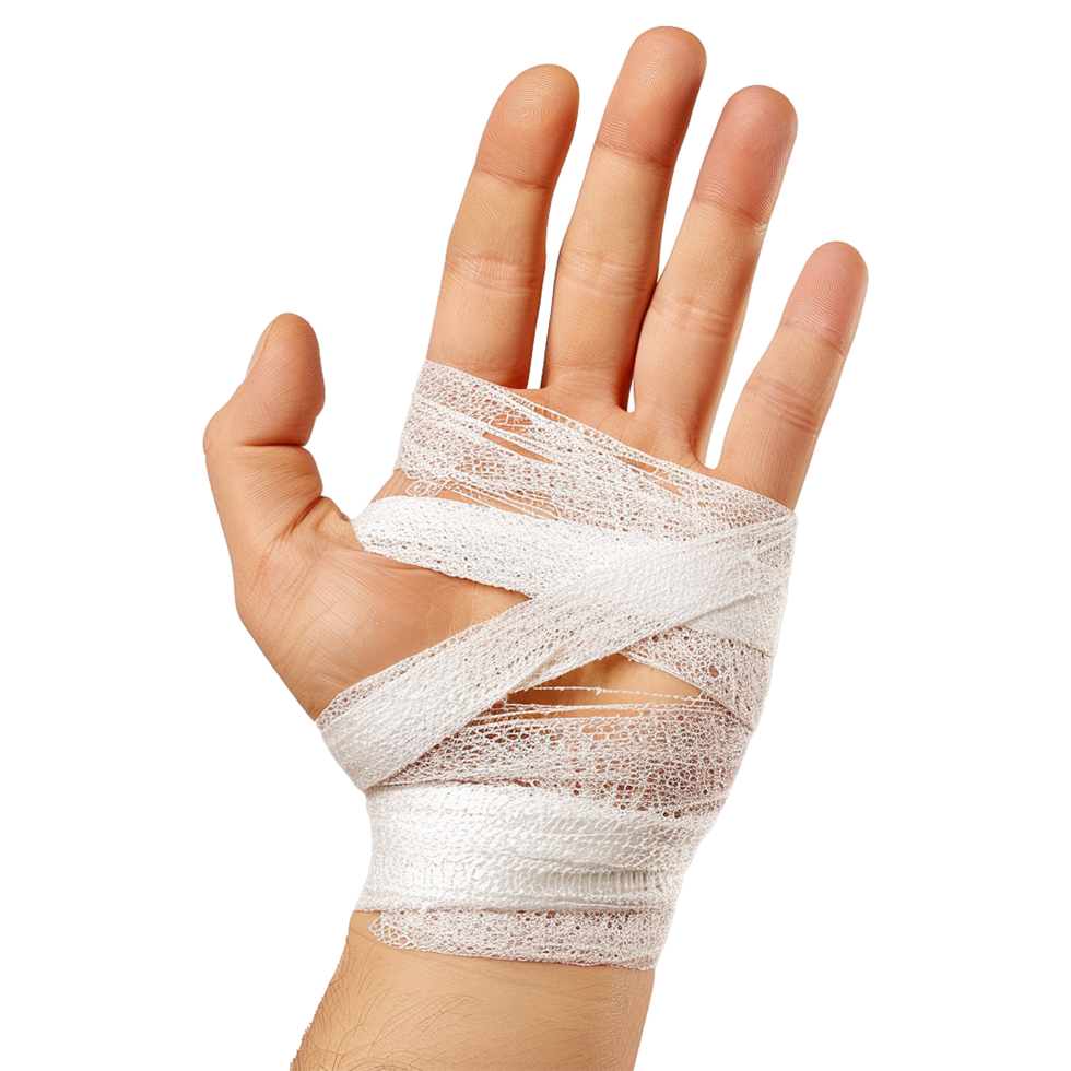 Broken hand warp with elastic bandage isolated on transparent background png