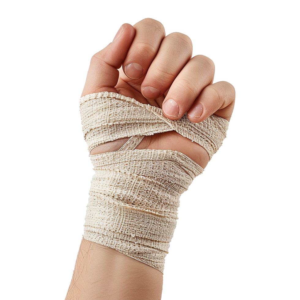 Broken hand warp with elastic bandage isolated on transparent background png