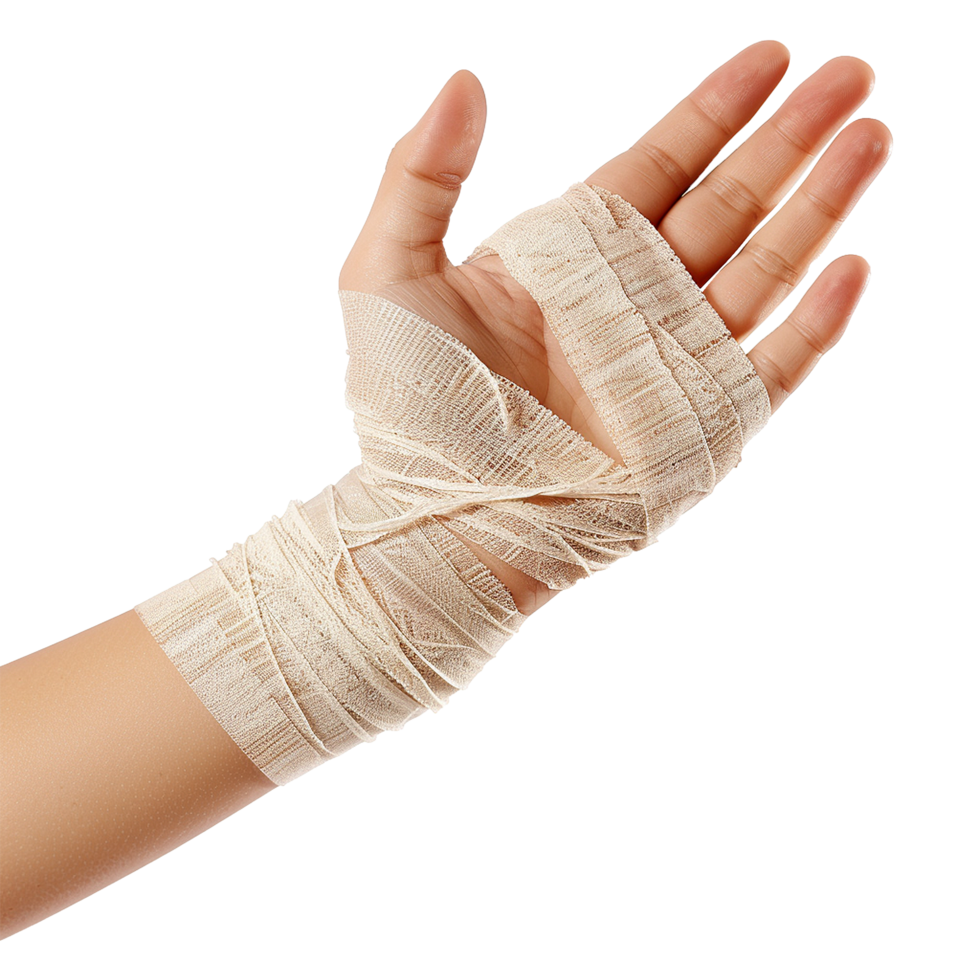 Broken hand warp with elastic bandage isolated on transparent background png