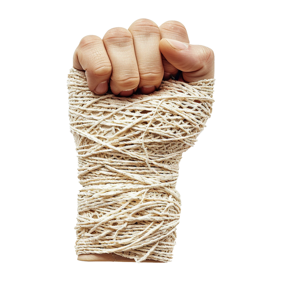 Broken hand warp with elastic bandage isolated on transparent background png