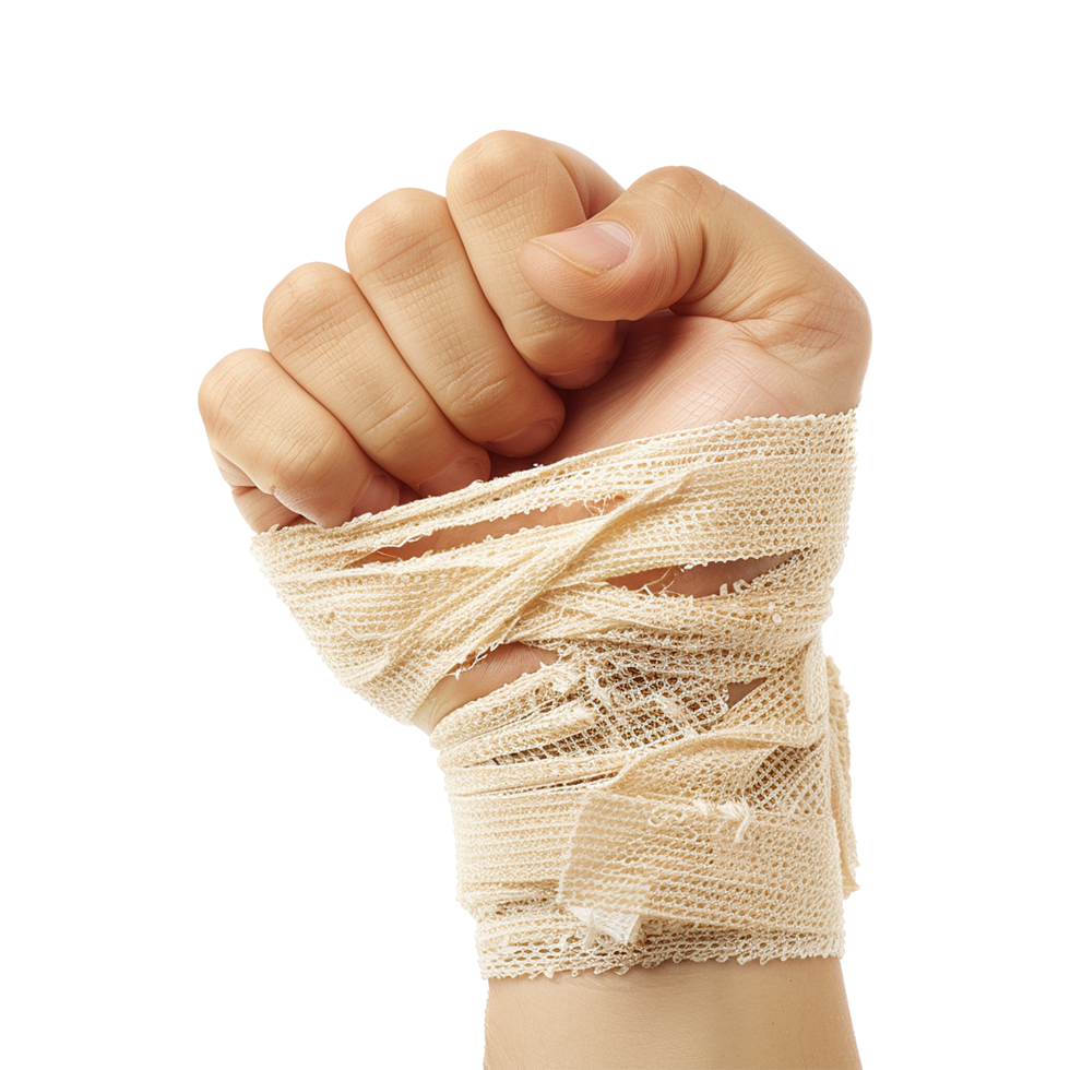 Broken hand warp with elastic bandage isolated on transparent background png