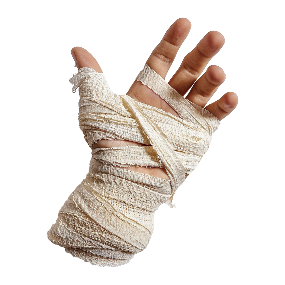 Broken hand warp with elastic bandage isolated on transparent background png