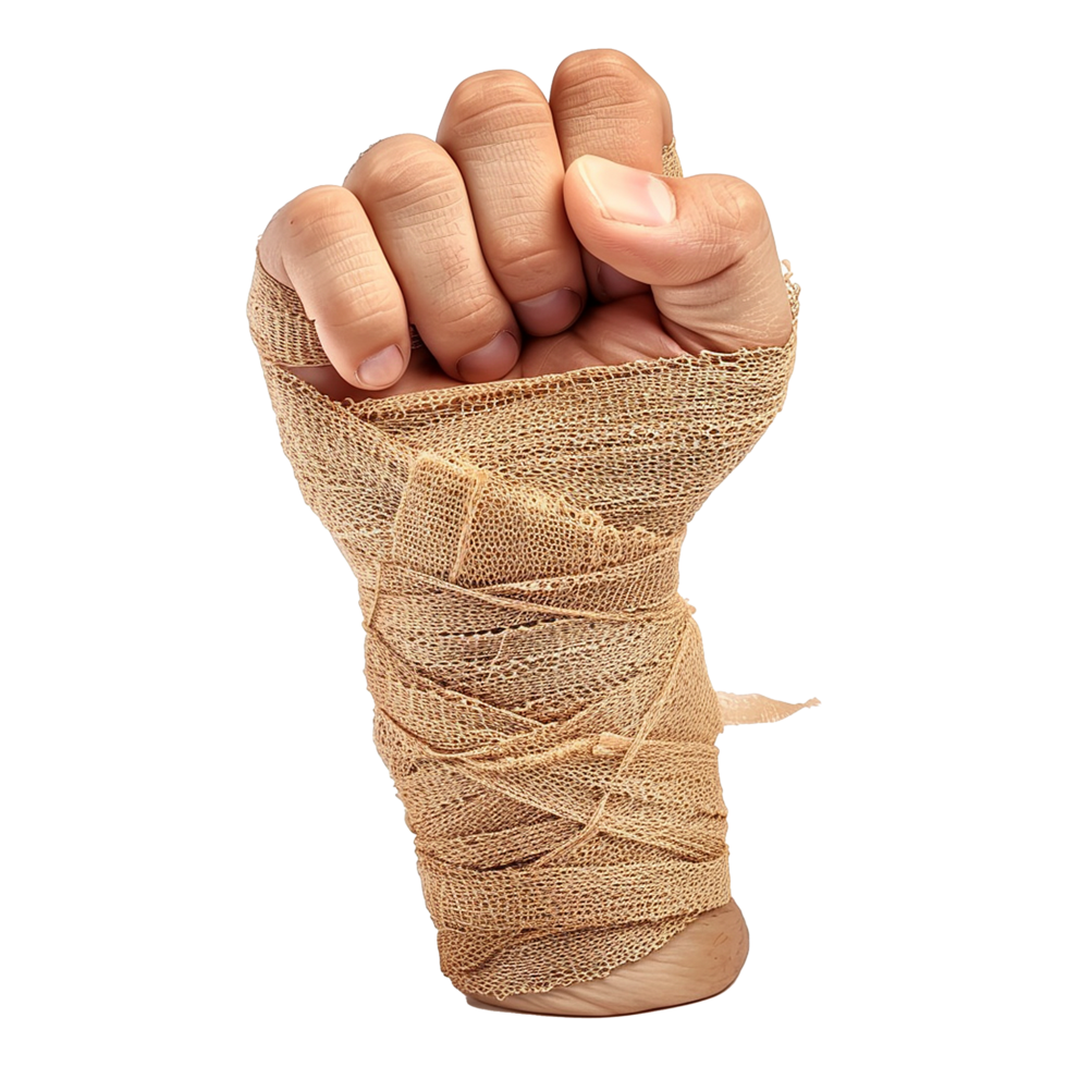 Broken hand warp with elastic bandage isolated on transparent background png