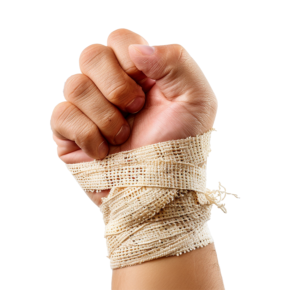 Broken hand warp with elastic bandage isolated on transparent background png