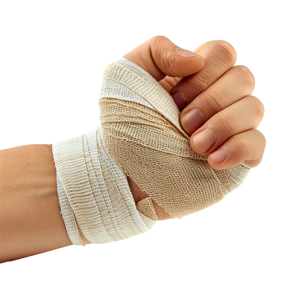 Broken hand warp with elastic bandage isolated on transparent background png