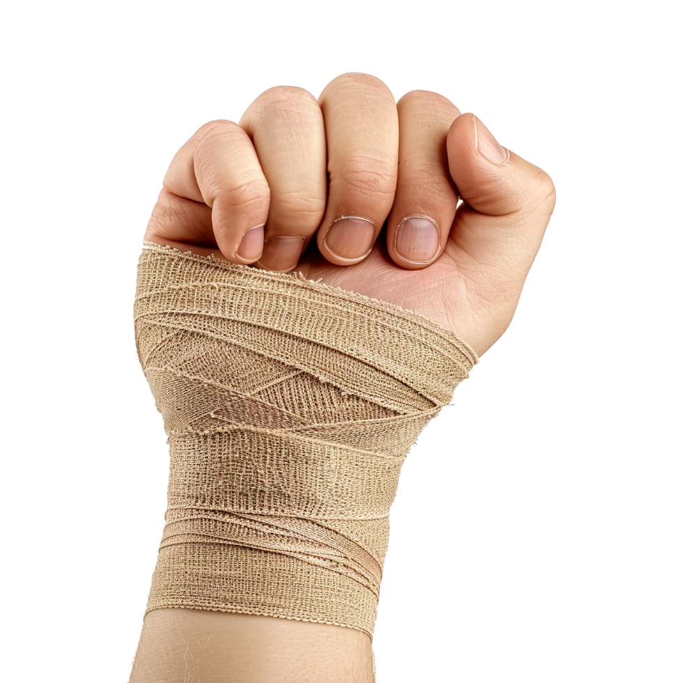 Broken hand warp with elastic bandage isolated on transparent background png