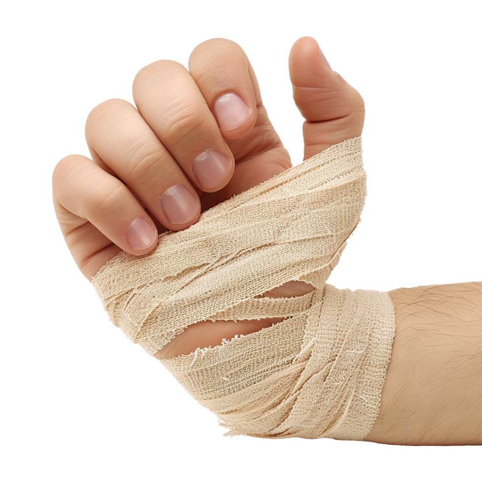 Broken hand warp with elastic bandage isolated on transparent background png