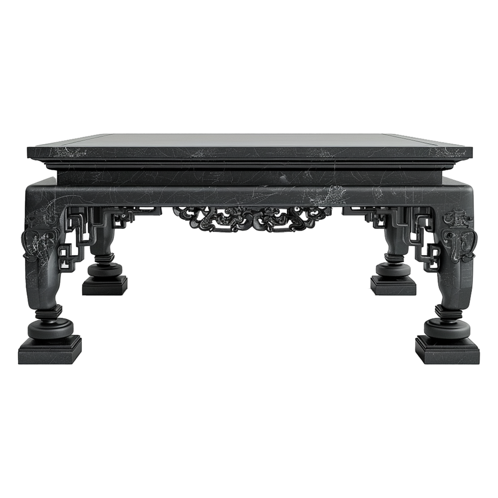 Chinese stone black dining table isolated on transparent background png