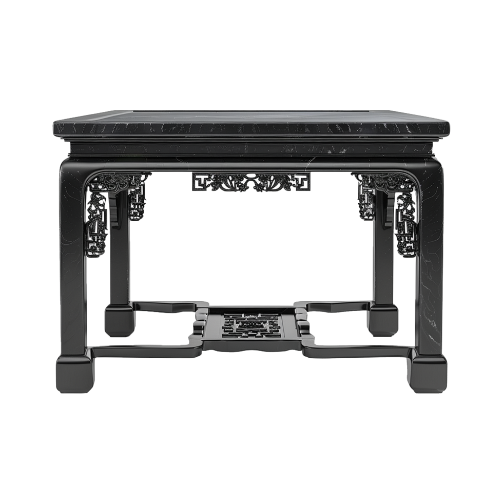 Chinese stone black dining table isolated on transparent background png