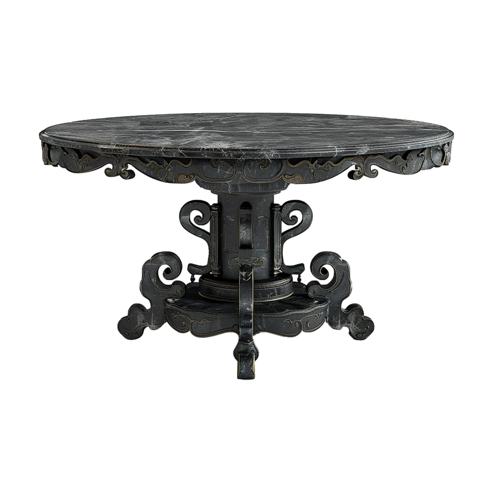 Chinese stone black dining table isolated on transparent background png