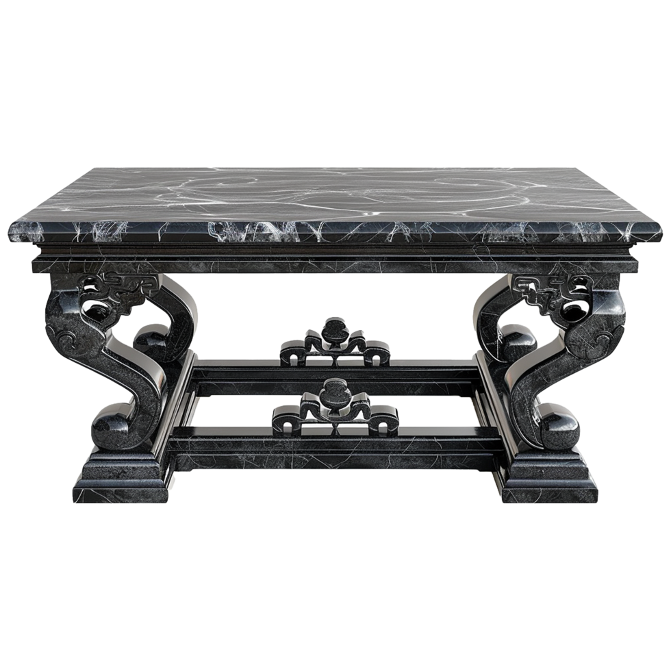 Chinese stone black dining table isolated on transparent background png