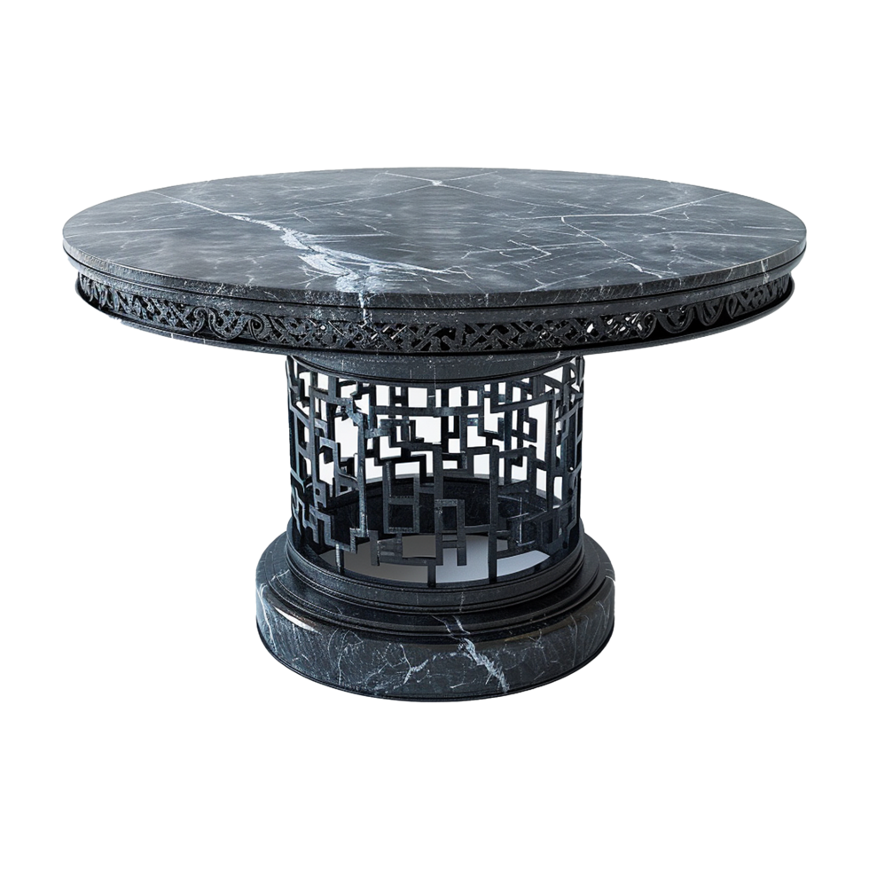 Chinese stone black dining table isolated on transparent background png