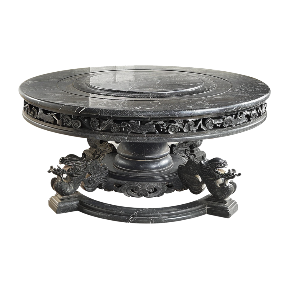 Chinese stone black dining table isolated on transparent background png