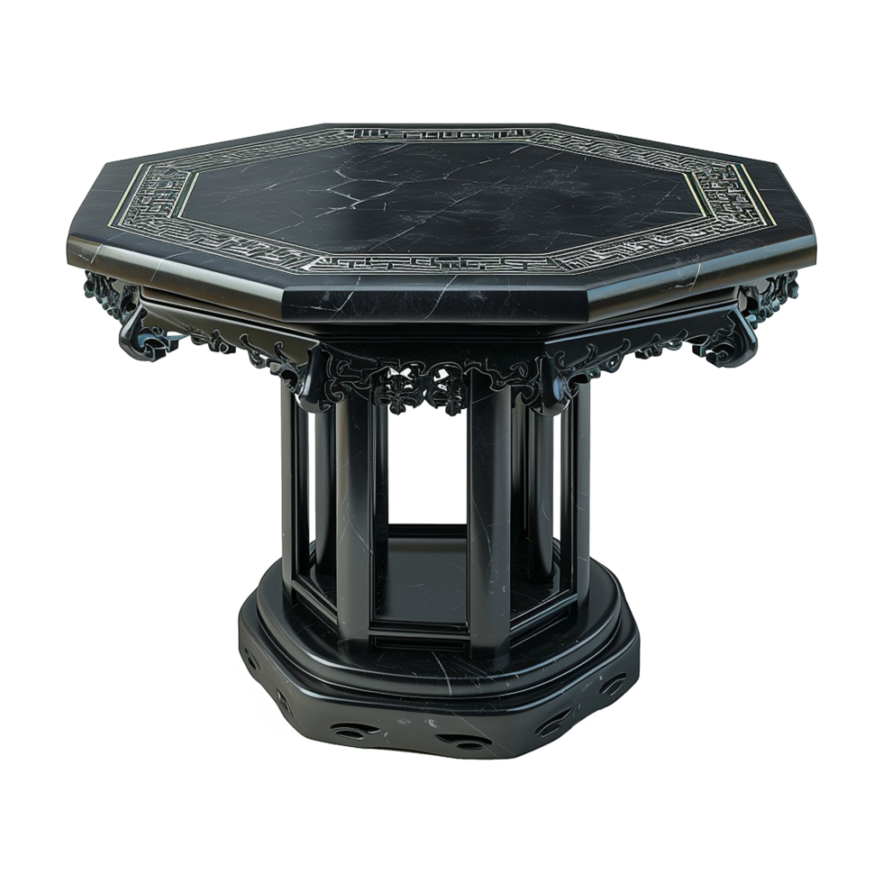 Chinese stone black dining table isolated on transparent background png