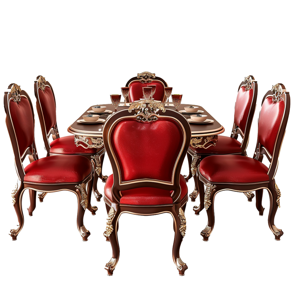 Wooden luxury dining table isolated on transparent background png
