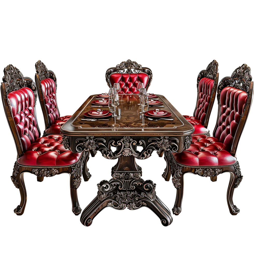 Wooden luxury dining table isolated on transparent background png