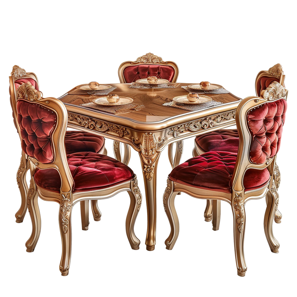 Wooden luxury dining table isolated on transparent background png