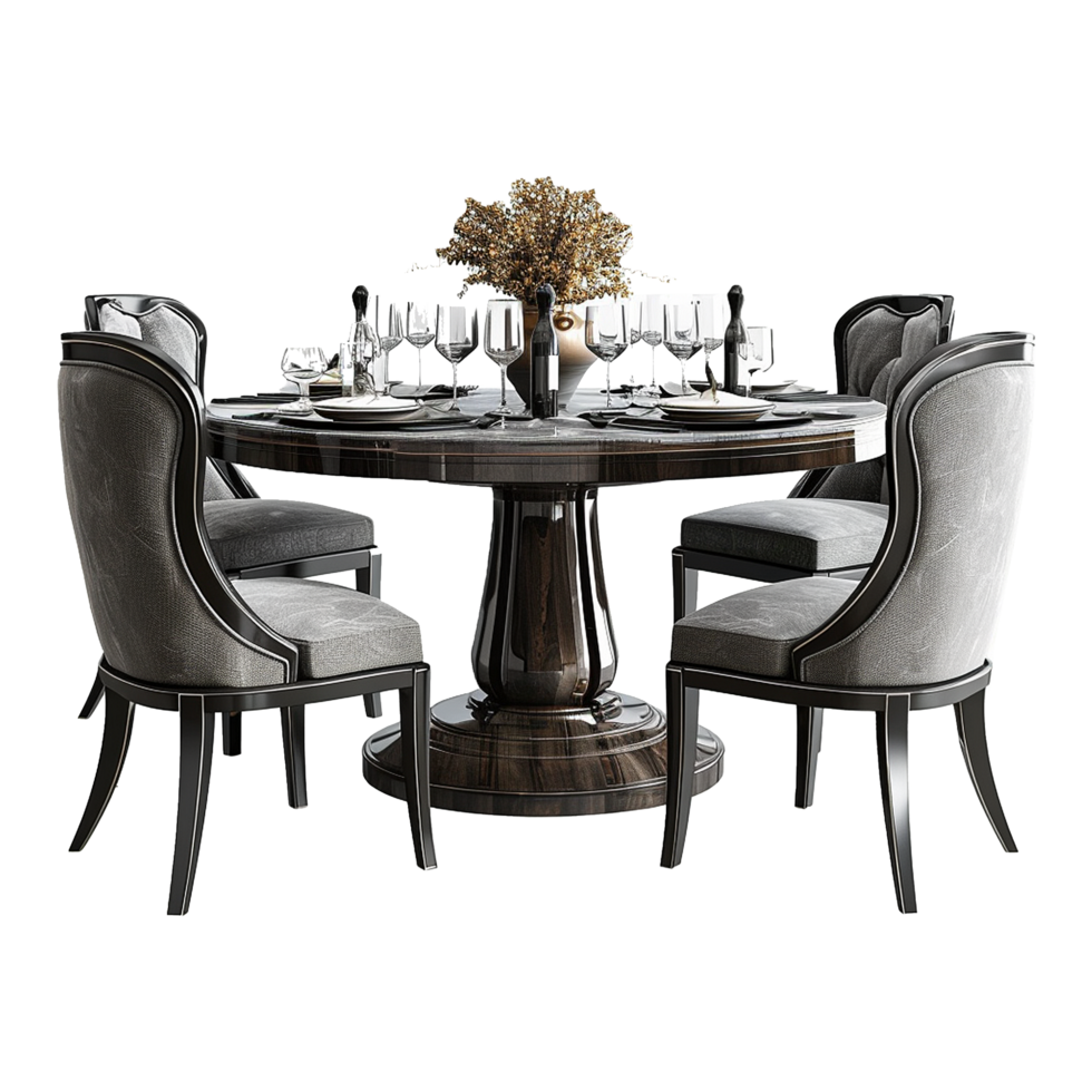 Wooden luxury dining table isolated on transparent background png