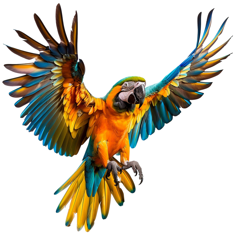 Flying Macaw parrot isolated on transparent background png