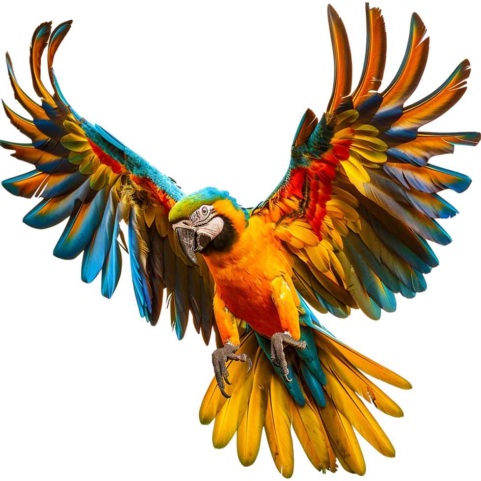 Flying Macaw parrot isolated on transparent background png