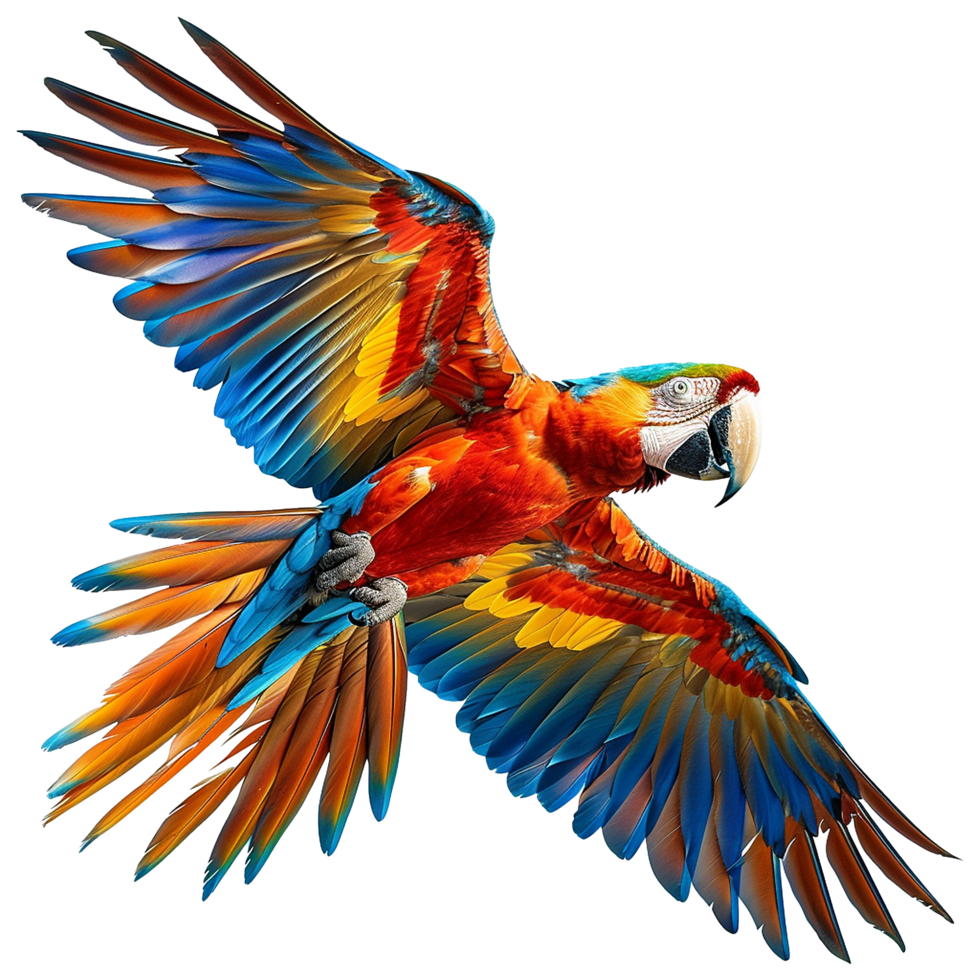 Flying Macaw parrot isolated on transparent background png