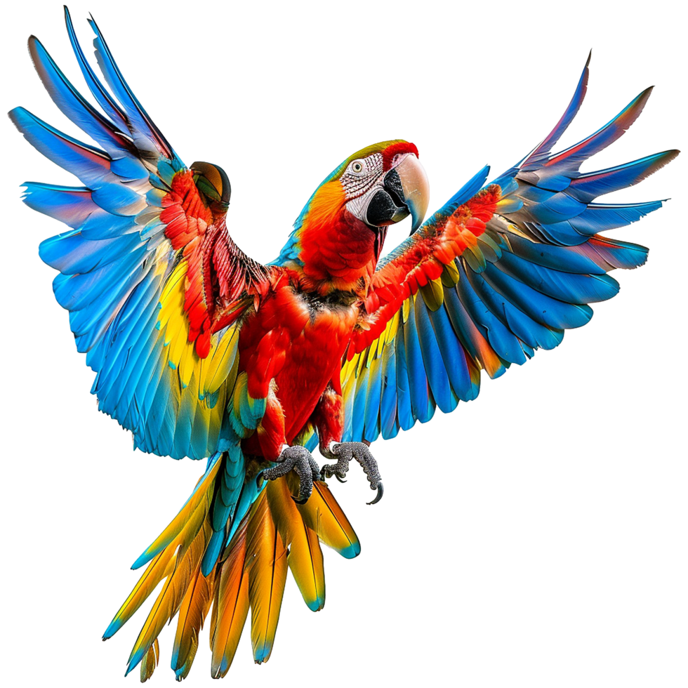 Flying Macaw parrot isolated on transparent background png