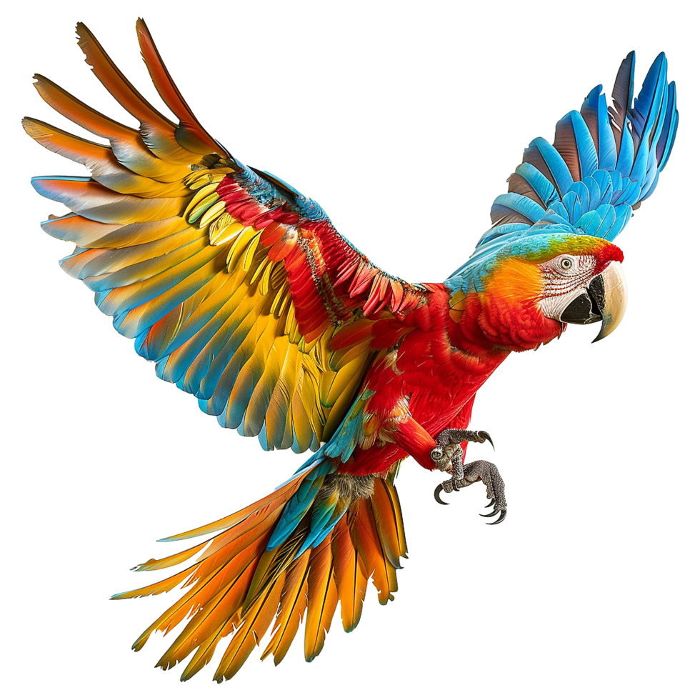 Flying Macaw parrot isolated on transparent background png