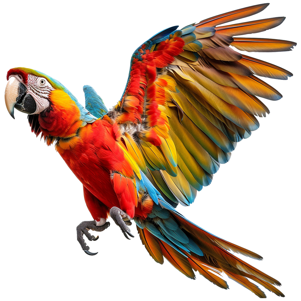 Flying Macaw parrot isolated on transparent background png