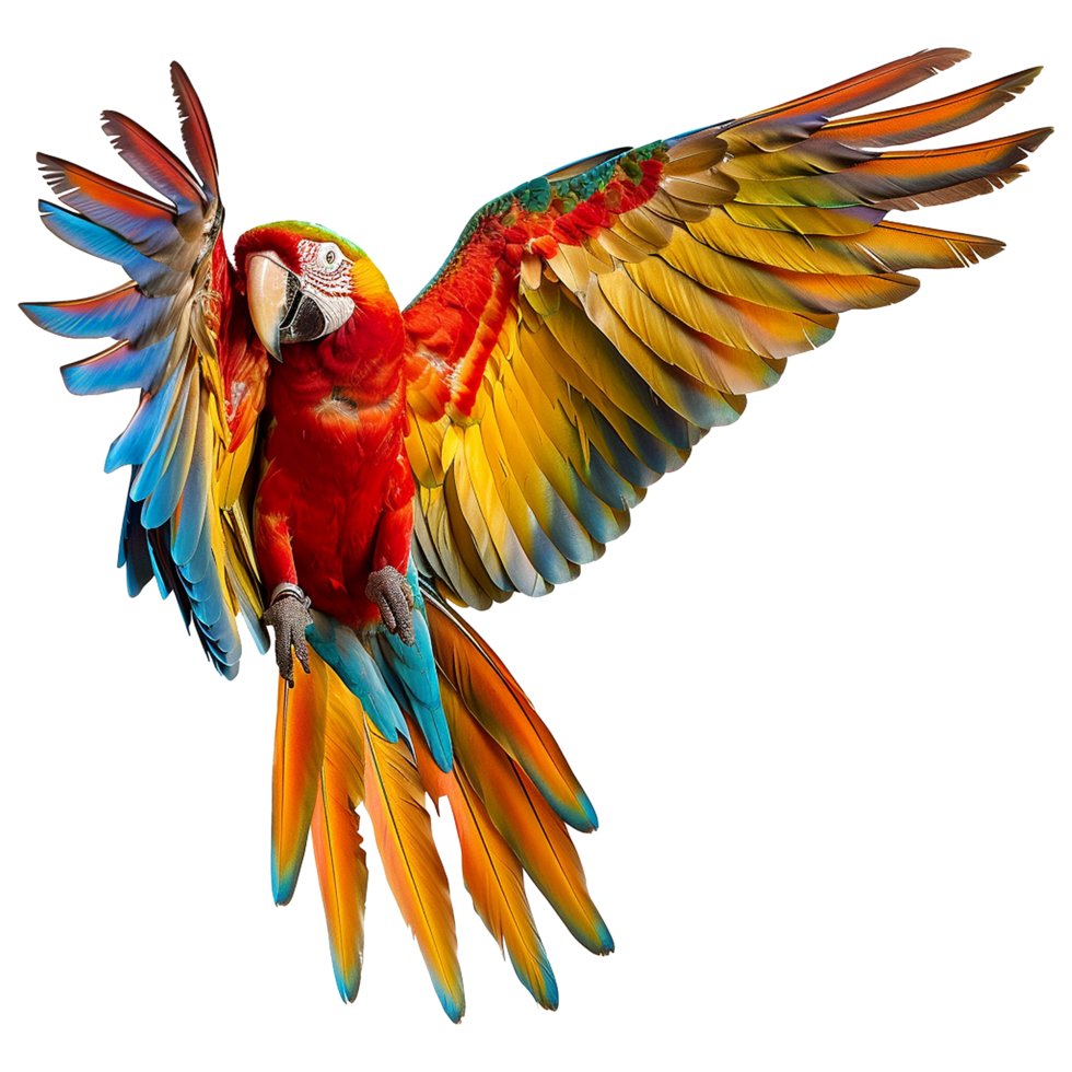 Flying Macaw parrot isolated on transparent background png