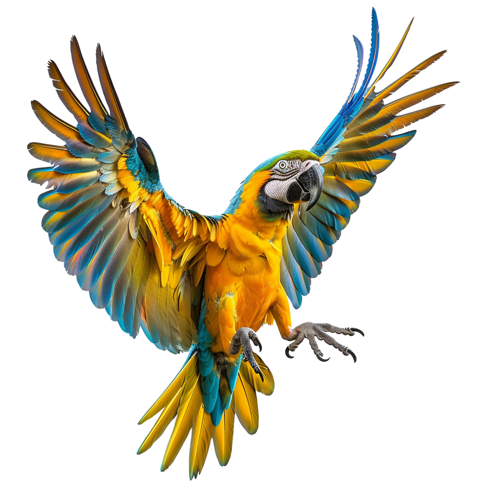 Flying Macaw parrot isolated on transparent background png