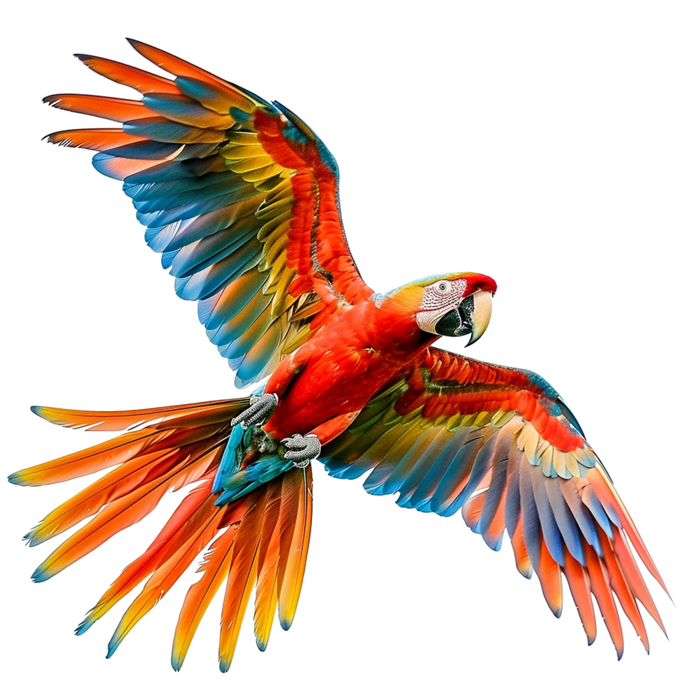 Flying Macaw parrot isolated on transparent background png