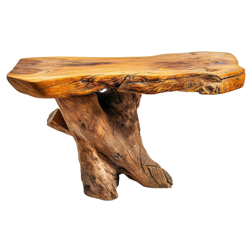 Wooden dining table from old tree isolated on a transparent background png