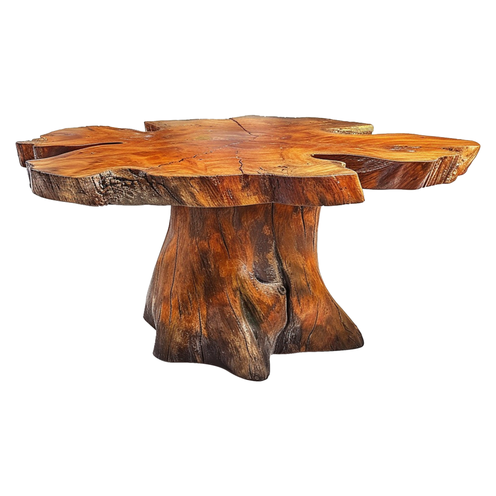 Wooden dining table from old tree isolated on a transparent background png