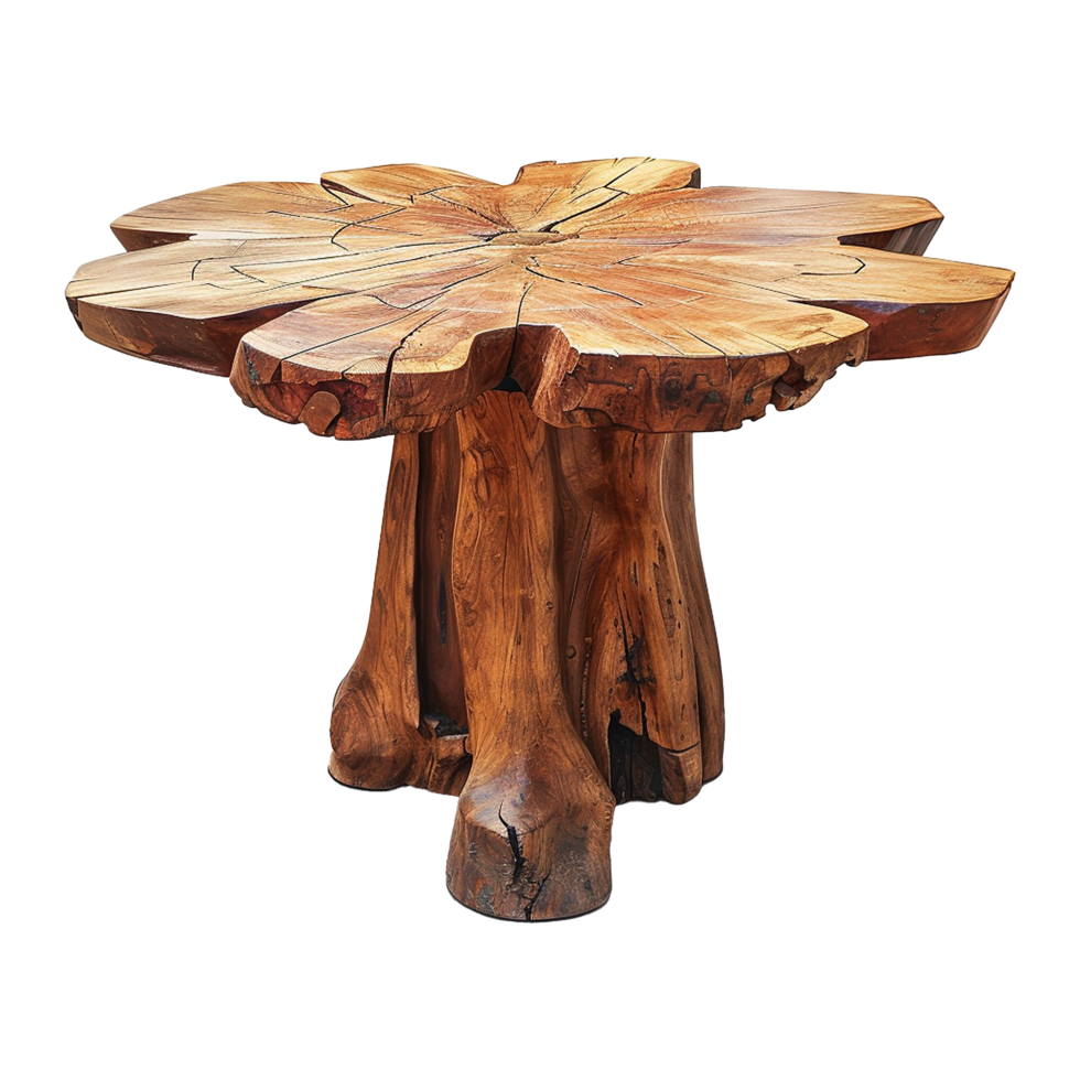 Wooden dining table from old tree isolated on a transparent background png