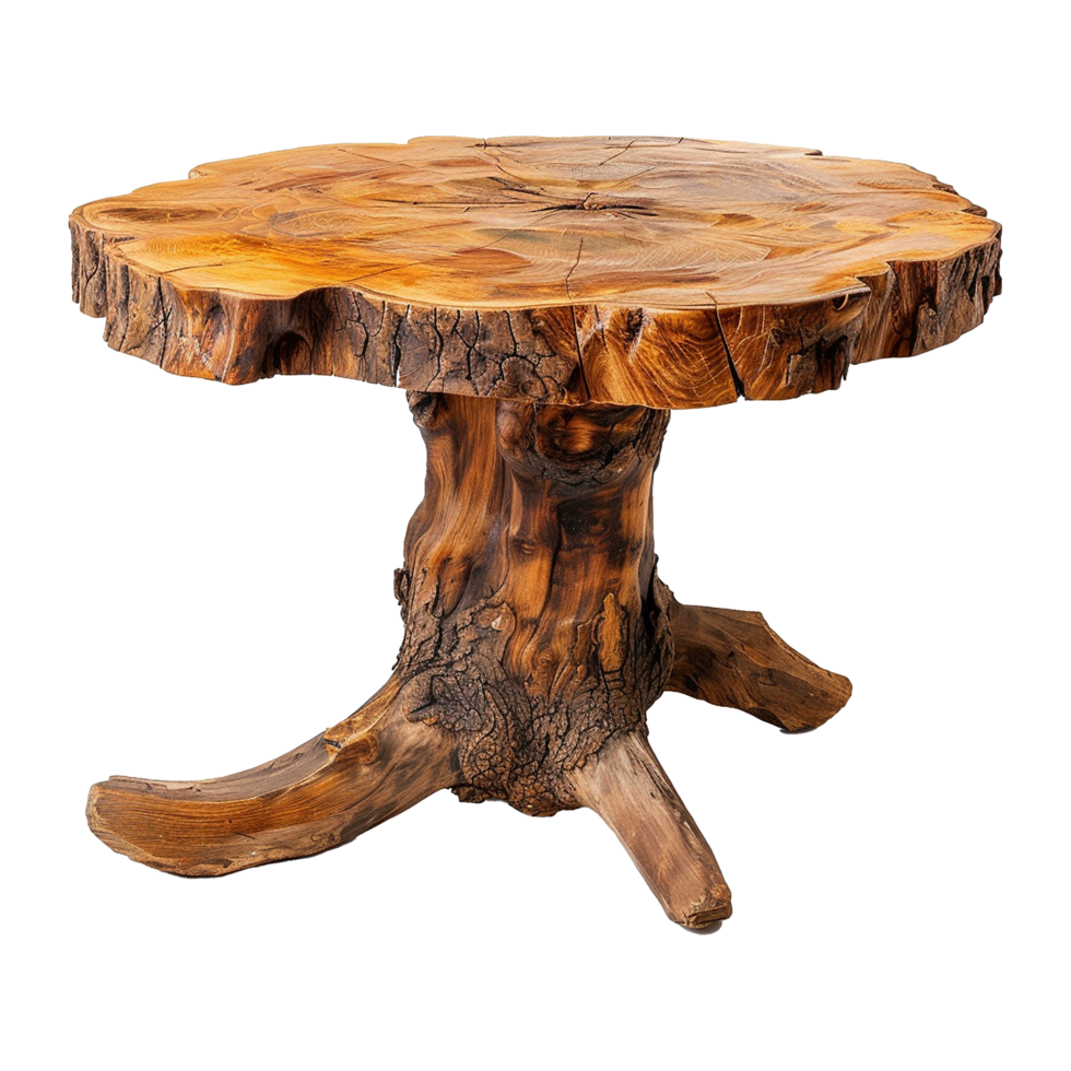 Wooden dining table from old tree isolated on a transparent background png