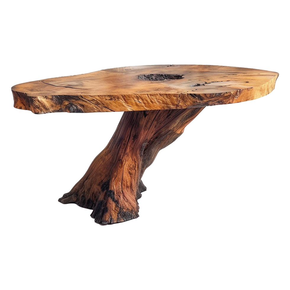Wooden dining table from old tree isolated on a transparent background png
