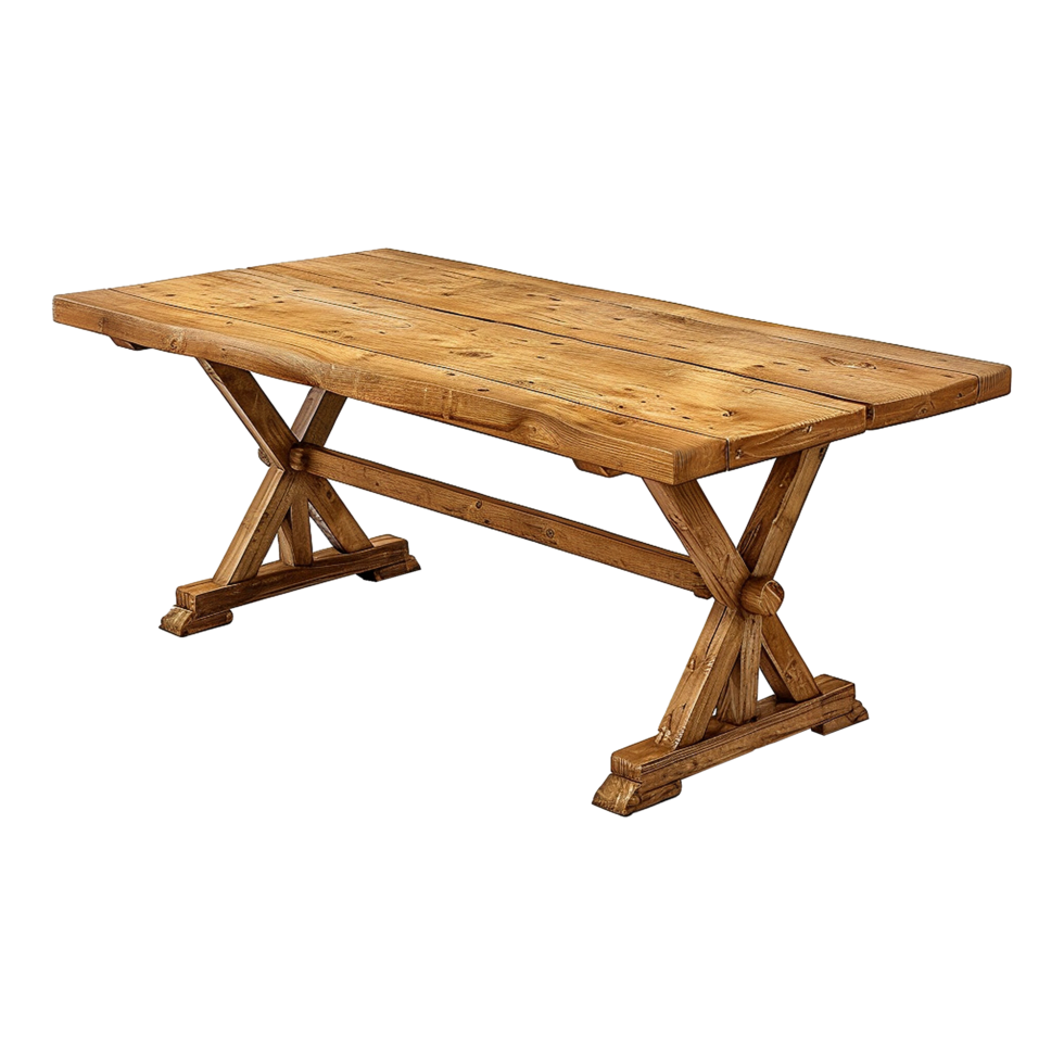 Wooden dining table from old tree isolated on a transparent background png