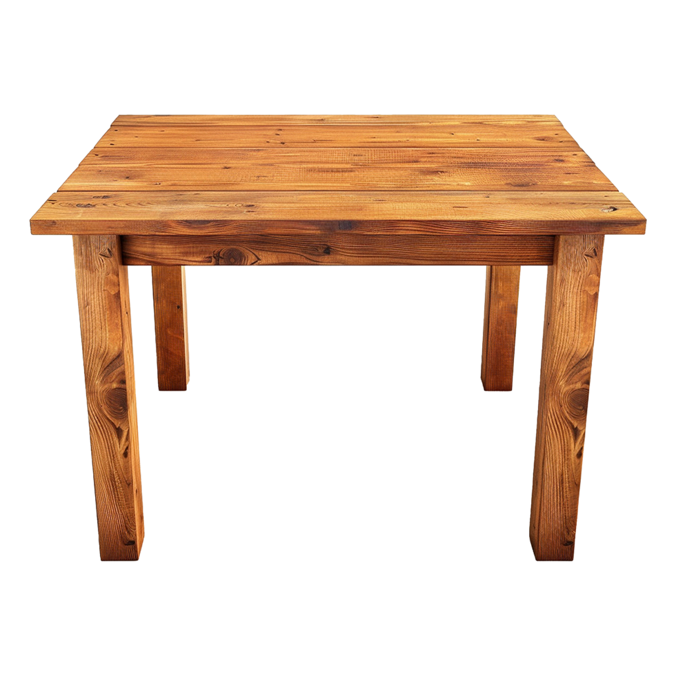 Wooden dining table from old tree isolated on a transparent background png